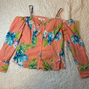 Tropical cold shoulder style top